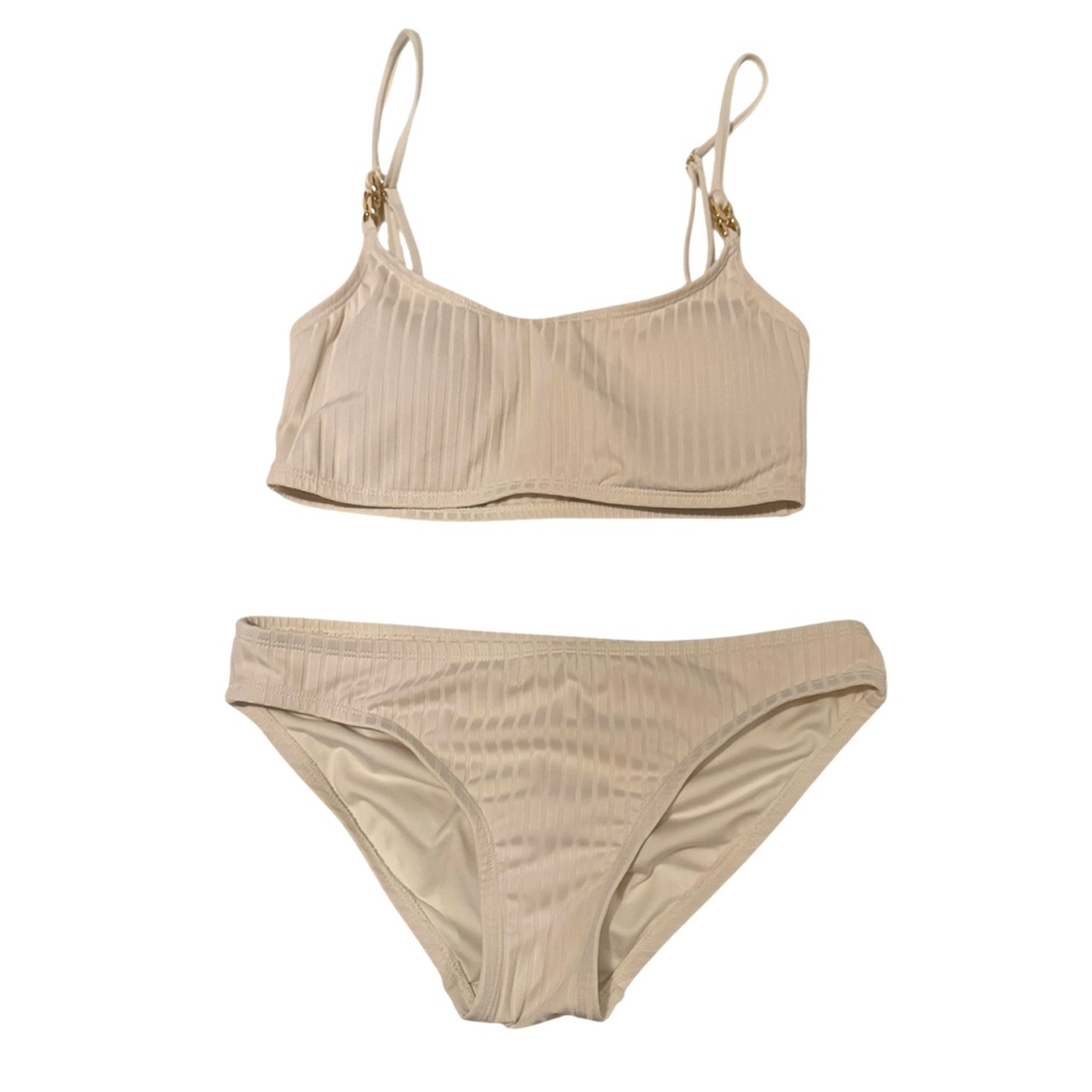 MICHAEL Michael Kors Cream Ribbed Bikini Set S